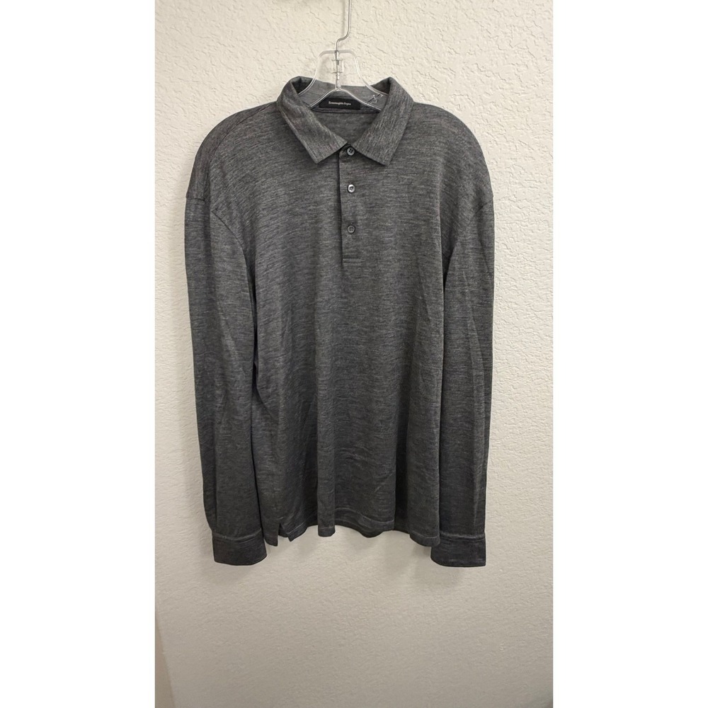 Ermenegildo Zegna Cashmere Silk Long Sleeve Polo Shirt Grey Mens 52 L Italy